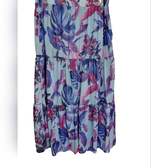 G By Giuliana Tropical Boho Maxi Skirt Blue Pink Bird Size XL - Picture 2 of 10